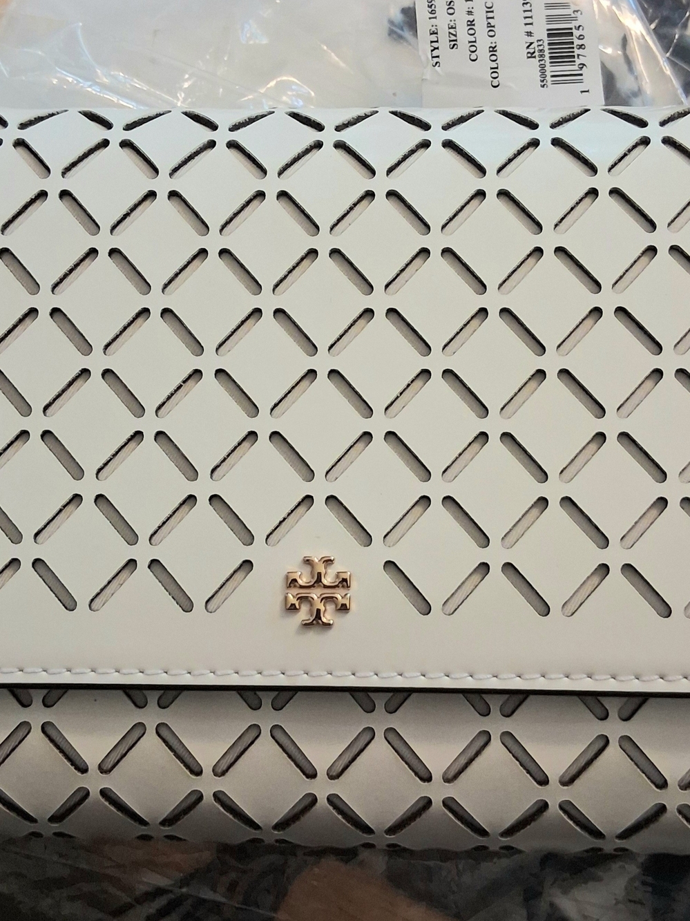 Tory Burch White Perforated Leather Clutch with Gold Logo